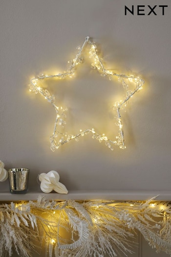 White Light Up Beaded Star Christmas Decoration (D73316) | £16