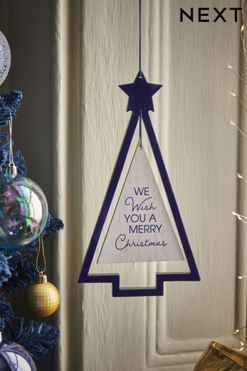 Navy Tree Shaped Hanging Christmas Decoration (D73326) | £6