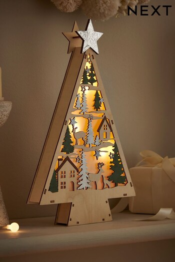 Natural Light Up Wooden Christmas Tree Ornament (D73351) | £25