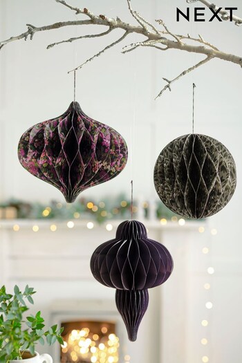 Set of 3 Purple Hanging Patterned Paper Christmas Decorations (D73358) | £12