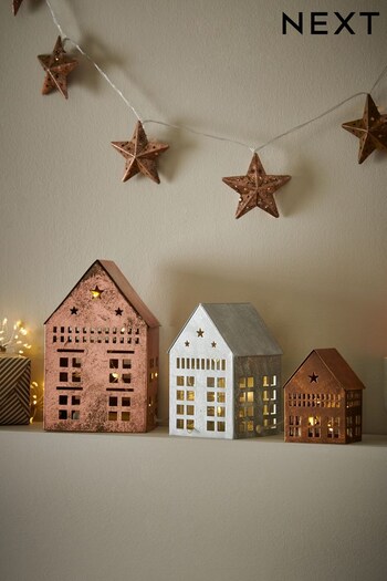 Set of 3 Metallic Light Up Metal Christmas Houses (D73362) | £25