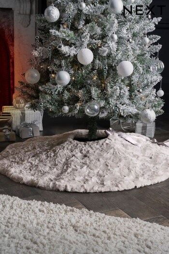 Grey Faux Fur Christmas Tree Skirt (D73370) | £30
