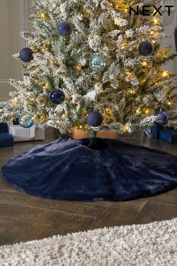 Navy Blue Faux Fur Christmas Tree Skirt (D73371) | £30