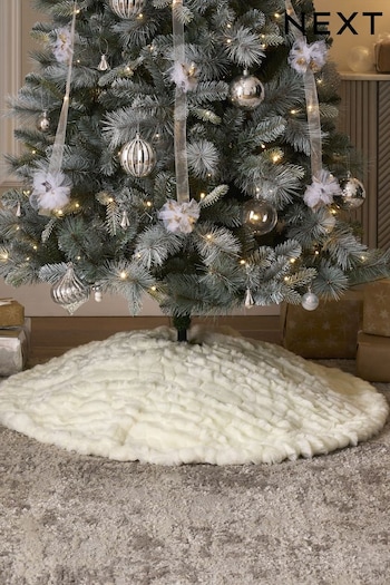 White Faux Fur Christmas Tree Skirt (D73374) | £30