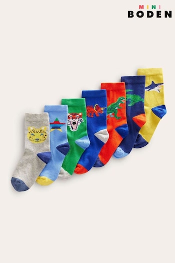 Boden Blue Animal 7 Pack Socks (D73402) | £21