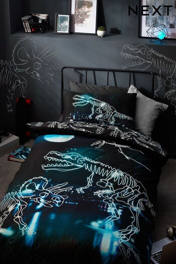Blue Neon Dinosaur Duvet Cover and Pillowcase Set (D73414) | £24 - £34