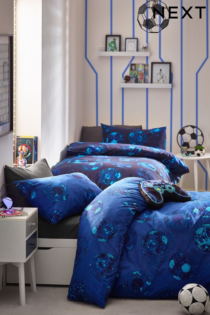 2 Pack Blue Football Duvet Cover and Pillowcase Set (D73415) | £23 - £35