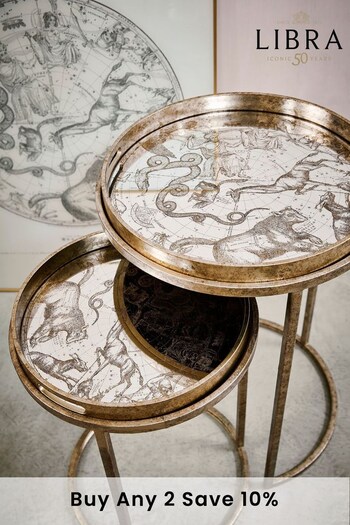 Libra Interiors Gold Set of 2 Constellation Map Tray Tables (D73418) | £275