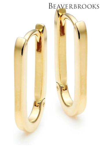 Beaverbrooks Sterling Silver Yellow Gold Plated Rectangular Hoop Earrings (D73428) | £39