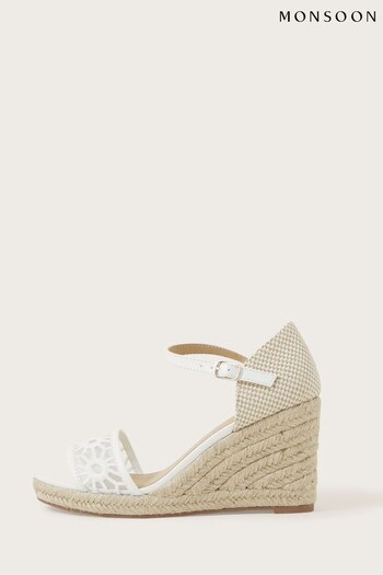 Monsoon White Cutwork Wedge Sandals (D73436) | £69