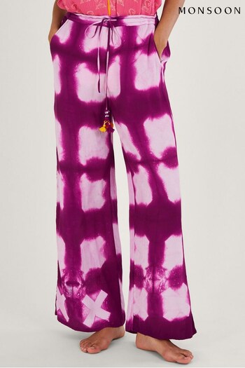 Monsoon Pink Tassel Waist Tie Dye Trousers (D73438) | £70
