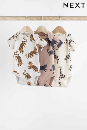 Multi Neutral Baby Short Sleeve Bodysuits 3 Pack (D73440) | £13 - £15