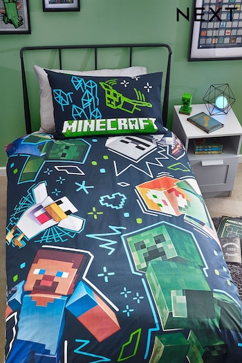 Minecraft Navy Gaming Duvet Cover And Pillowcase Set (D73445) | £27