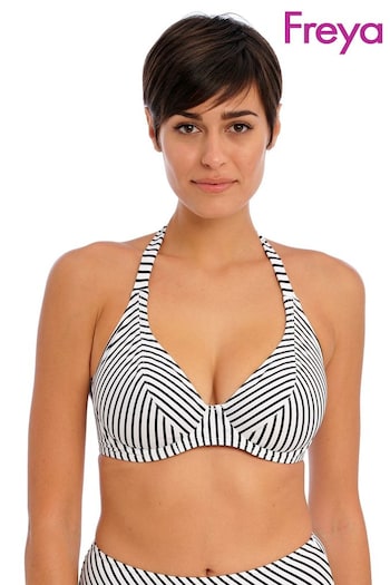 Freya Stripe Jewel Cove Underwire Halter Black Bikini Top (D73456) | £38