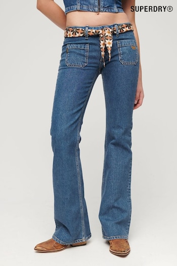 Superdry Blue Organic Cotton Vintage Low Rise Slim Flare Jeans (D73474) | £65