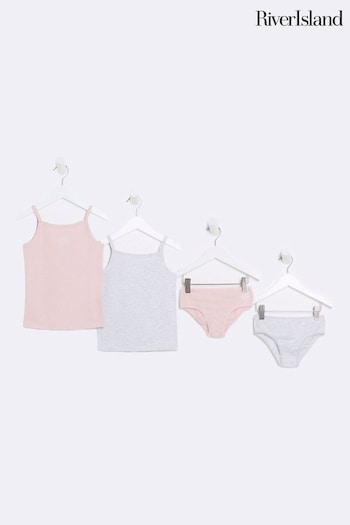 River Island Pink Girls Underwear Vests And Briefs 4 Piece Set (D73481) | £25