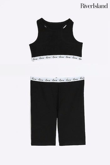 River Island Black Girls  Love Crop and Cycle Short Set (D73482) | £12