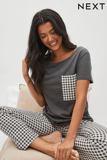 Charcoal Grey Cotton Short Sleeve Pyjamas (D73538) | £17