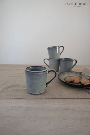 Dutch Rose Blue Green Organic Set 4 Mugs Set of 4 Gift Boxed (D73539) | £34