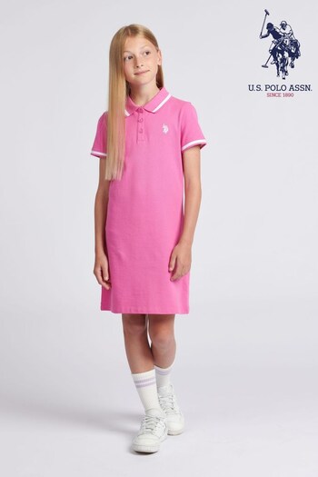 U.S. Polo Assn. Girls Pink Polo Dress (D73579) | £45 - £54