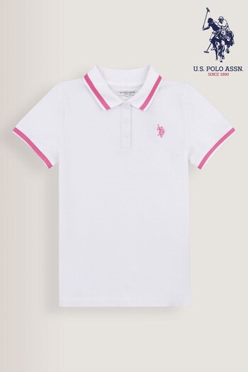 U.S. Polo Assn. Girls White Short Sleeve Polo Shirt (D73583) | £35 - £42