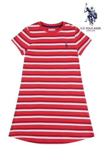 U.S. Mens Polo Assn. Girls Pink Stripe Dress (D73589) | £30 - £36