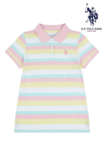 U.S. Superdry Polo Assn. Girls Pink Stripe Pique Superdry Polo Shirt (D73595) | £35 - £42