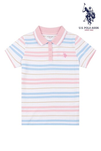 U.S. Polo Assn. Girls Pink Stripe Pique Polo Shirt (D73608) | £40 - £48