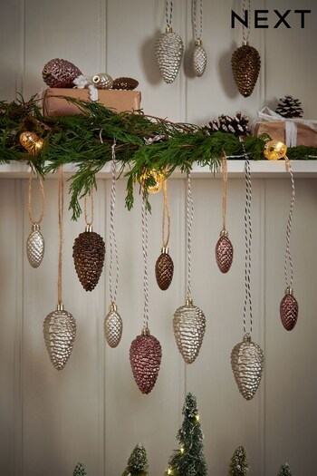 Set of 16 Brown Pinecone Shaped Shatterproof Christmas Baubles (D73653) | £7