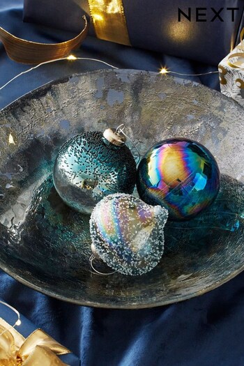 Set of 3 Navy Glass Christmas Baubles (D73673) | £10