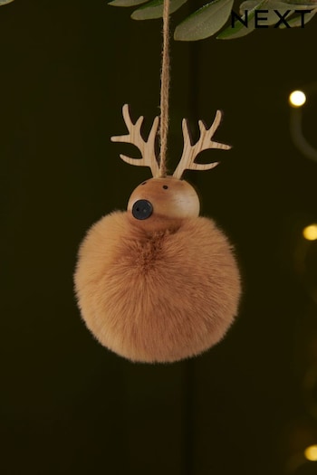 Brown Faux Fur Reindeer Christmas Bauble (D73681) | £5
