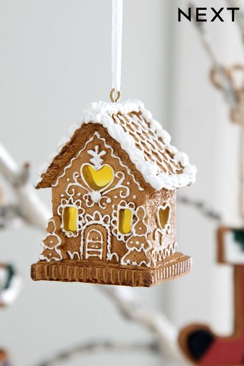 Brown Resin Light Up Gingerbread House Christmas Bauble (D73698) | £7