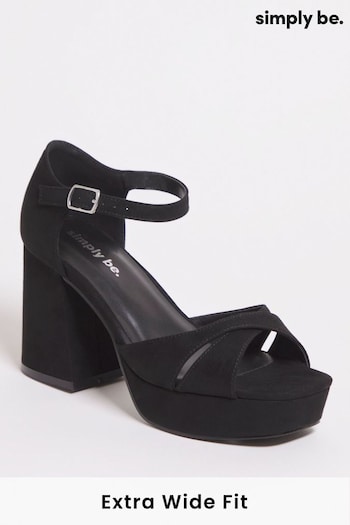 Simply Be Cross Front Platform Black Sandals In Extra Wide Fit (D73723) | £35