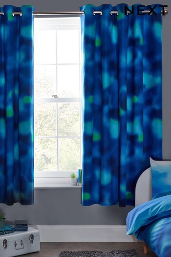 Navy Blue Ombre Print Eyelet Blackout Curtains (D73797) | £47 - £77