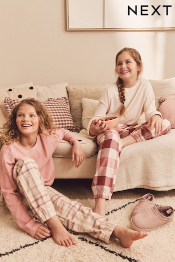 Pink/Cream Woven Check Pyjamas 2 Packs (3-16yrs) (D73803) | £28 - £38