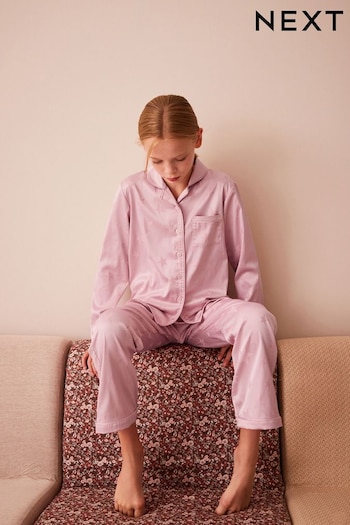 Pink Star Satin Button Through Pyjamas (3-16yrs) (D73805) | £23 - £30