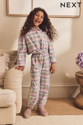 Pink/Blue Check Woven Button Through Pyjamas (3-16yrs) (D73806) | £20 - £24