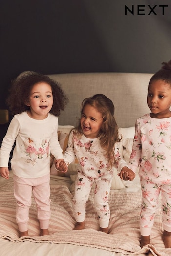 Pink/Ecru White Fairy 3 Pack Long Sleeve Printed Pyjamas (9mths-12yrs) (D73868) | £26 - £35