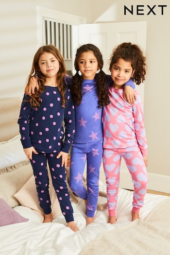 Pink/Purple Heart, Spot And Star Pyjamas 3 Pack (9mths-12yrs) (D73936) | £23 - £32