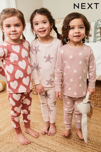 Brown/Cream Heart, Spot And Star Pyjamas 3 Pack (9mths-12yrs) (D73939) | £23 - £32