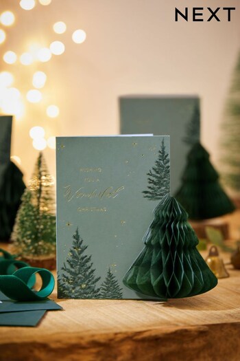 6 Pack Green Honeycomb Trees Christmas Cards (D73959) | £6