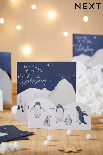 10 Pack Navy Blue Penguins Christmas Cards (D73960) | £5