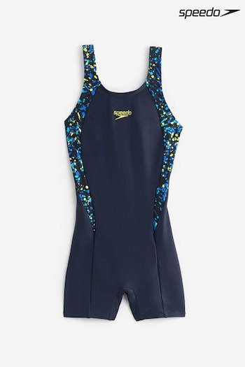 Speedo Girls Print Panel Legsuit Black Swimsuit (D74013) | £10.50