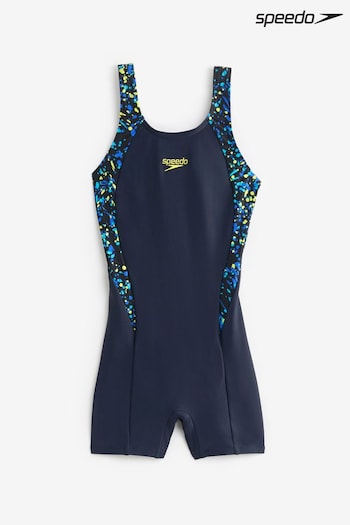 Speedo Girls Print Panel Legsuit Black Swimsuit (D74013) | £23