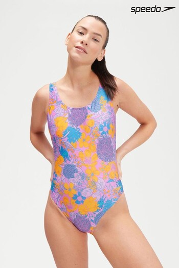Speedo Womens Purple Printed Deep U-Back Swimsuit (D74076) | £40