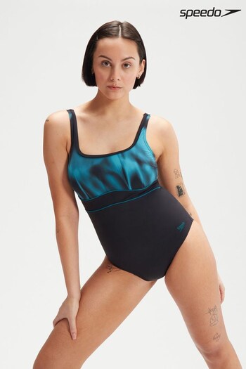 Speedo Womens Shaping Contour Eclipse Printed 1 Piece Black Swimsuit (D74086) | £61