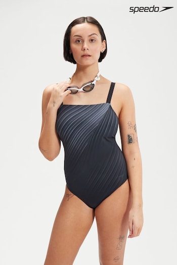 Speedo Womens Black/Grey Shaping AmberGlow Printed Swimsuit (D74091) | £63