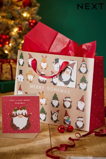 Gonks Christmas Gift Bag and Card Set (D74116) | £4