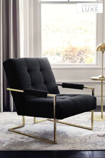 Soft Cosy Bouclé Black, Brushed Gold Frame Kai Collection Luxe Accent Chair (D74263) | £350