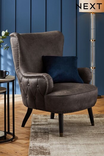 Monza Faux Leather Peppercorn Brown Black Leg Pearl Accent Chair (D74265) | £390